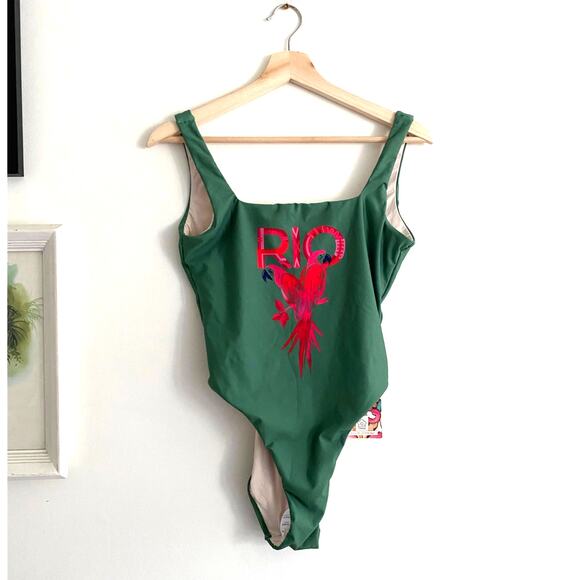 FARM RIO NWT Anthropologie High Leg Green One Piece Swimsuit Size Small - Picture 3 of 10
